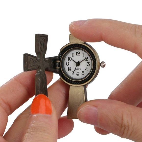 Cross Watch Pocket Watch Necklace Chain Antique Bronze - Picture 2 of 3